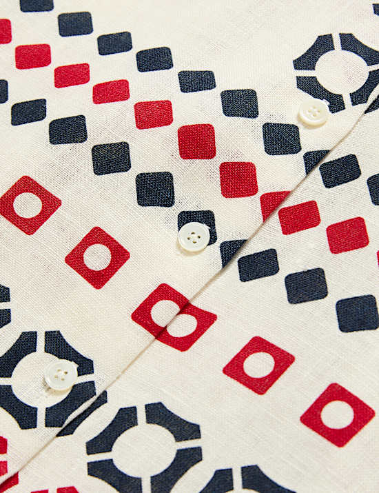 Top 100 % lin imprimé à petites manches et encolure