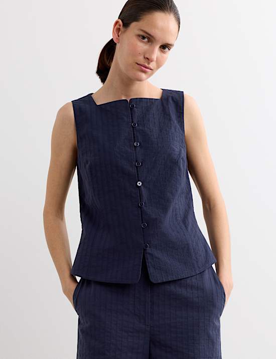 Pure Cotton Dobby Stripe Square Neck Waistcoat