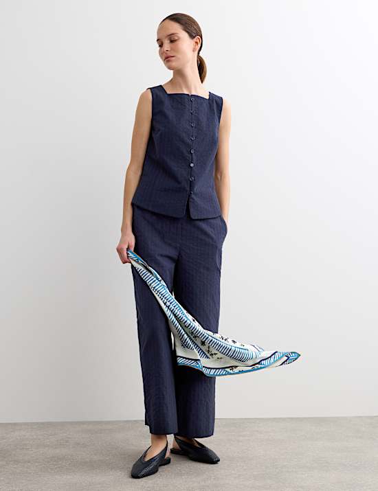 Pure Cotton Dobby Stripe Square Neck Waistcoat