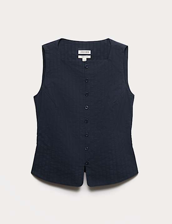 Pure Cotton Dobby Stripe Square Neck Waistcoat