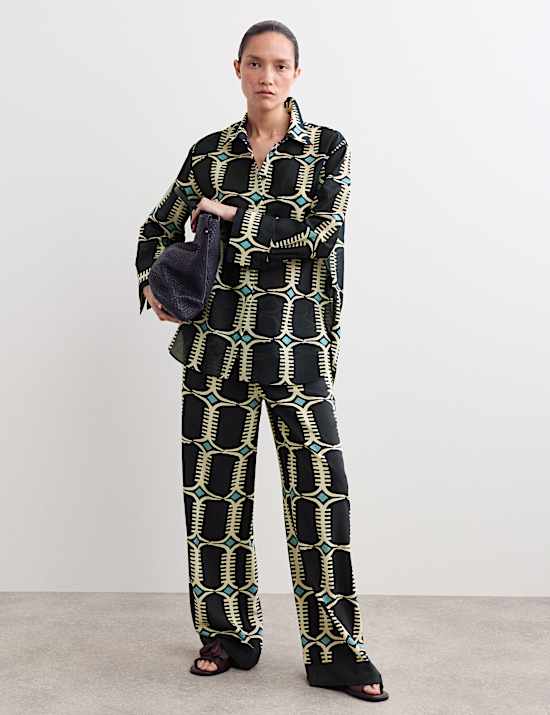 Overhemd van zijdemix met geometrisch motief