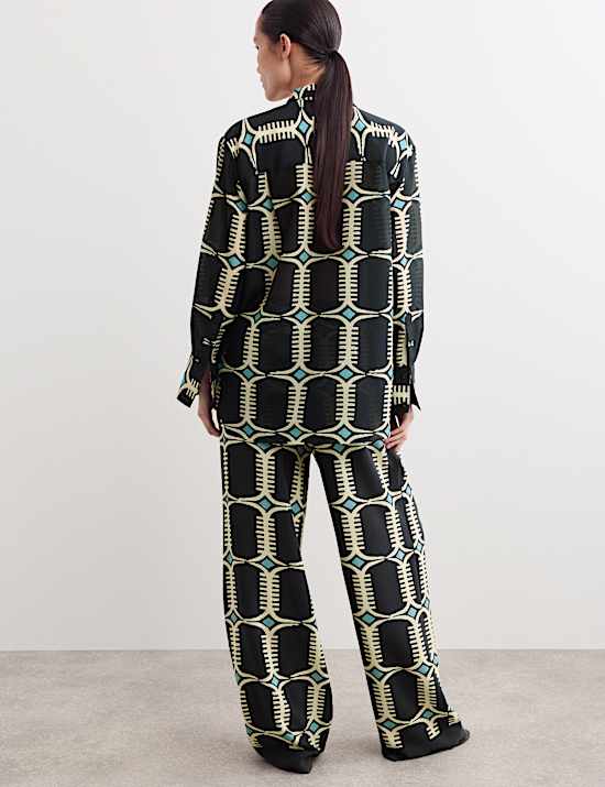 Overhemd van zijdemix met geometrisch motief