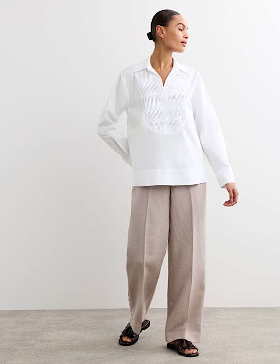 Pure Cotton Collared Bib Detail Shirt