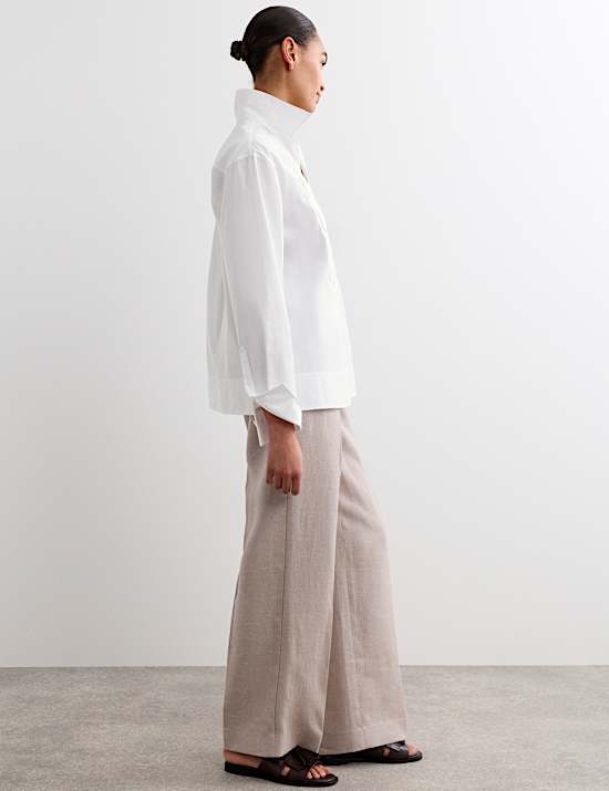 Pure Cotton Collared Bib Detail Shirt