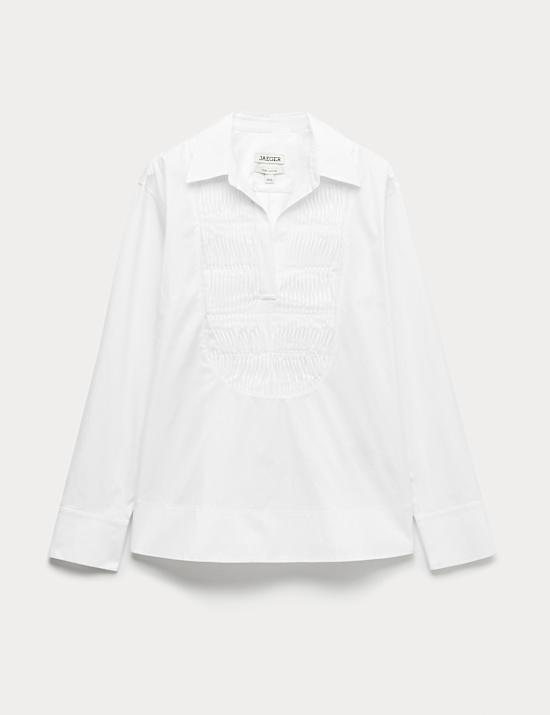 Pure Cotton Collared Bib Detail Shirt