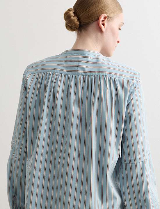Pure Cotton Striped Collarless Shirt