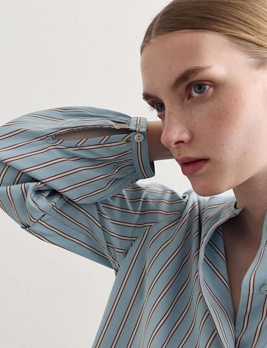 Pure Cotton Striped Collarless Shirt