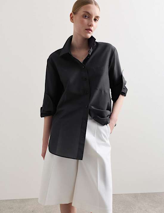 Silk Blend Collared Relaxed Shirt