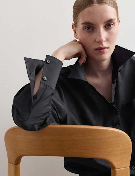 Silk Blend Collared Relaxed Shirt