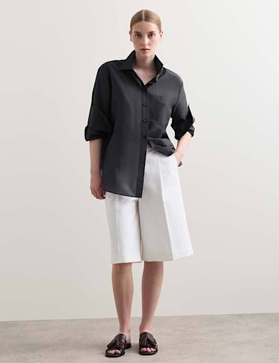 Silk Blend Collared Relaxed Shirt