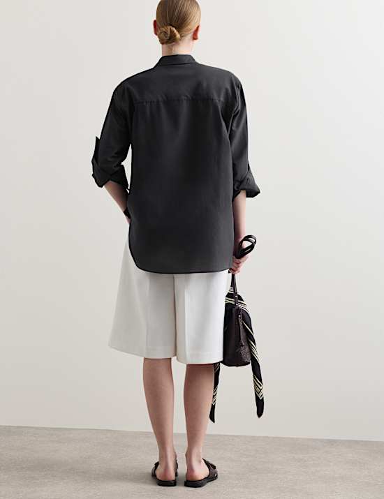 Silk Blend Collared Relaxed Shirt
