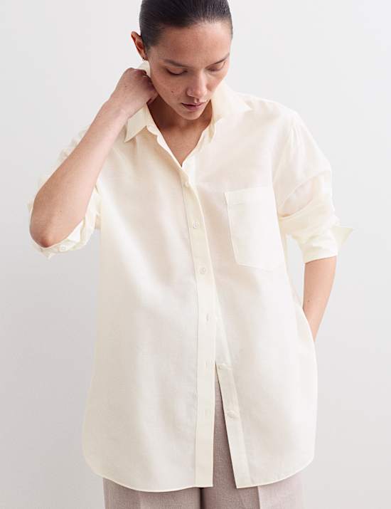 Silk Blend Collared Relaxed Shirt