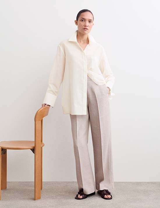 Silk Blend Collared Relaxed Shirt