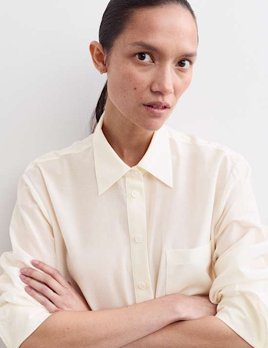 Silk Blend Collared Relaxed Shirt