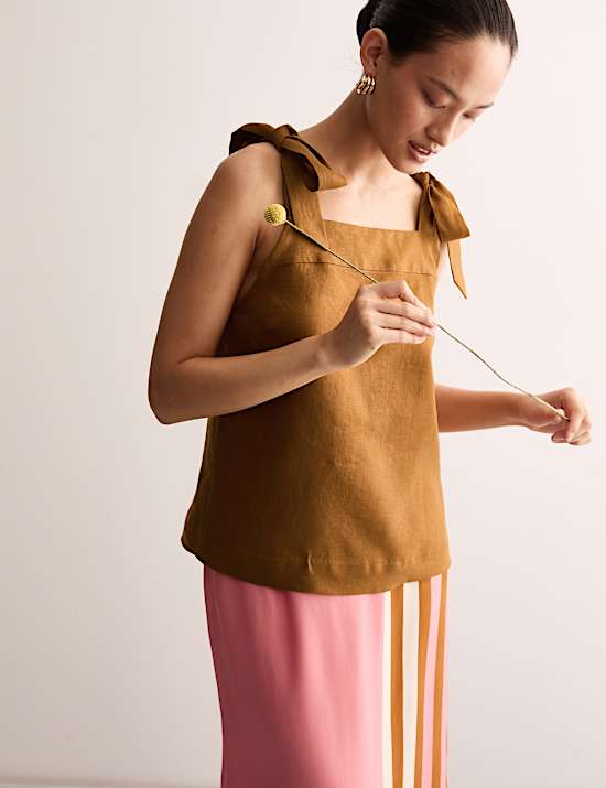 Pure Linen Square Neck Tie Strap Top