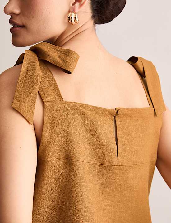 Pure Linen Square Neck Tie Strap Top
