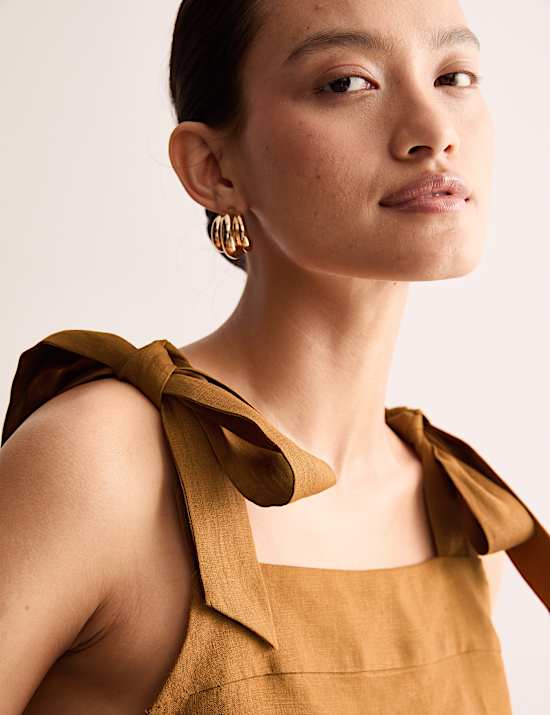 Pure Linen Square Neck Tie Strap Top