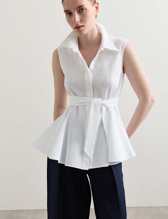 Pure Cotton Tie Front Blouse