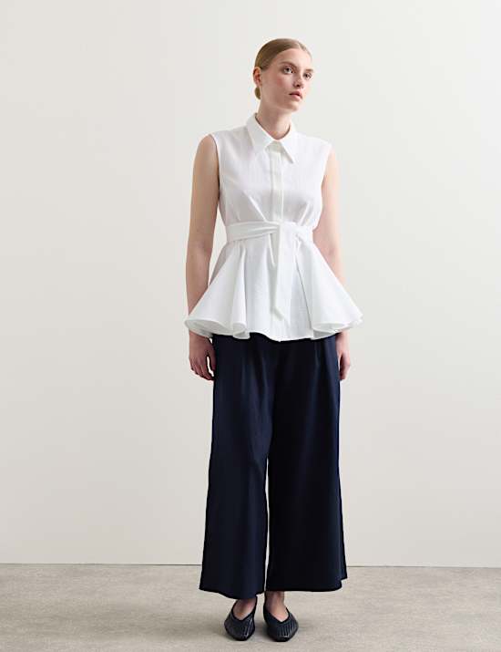Pure Cotton Tie Front Blouse