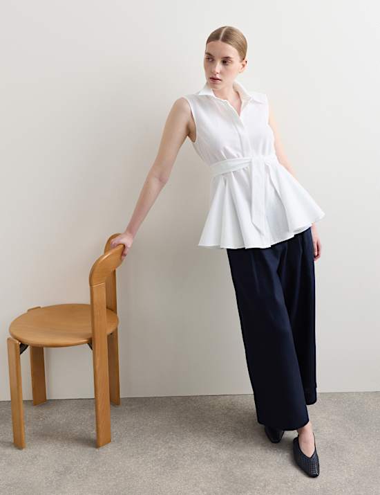 Pure Cotton Tie Front Blouse