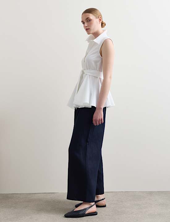 Pure Cotton Tie Front Blouse