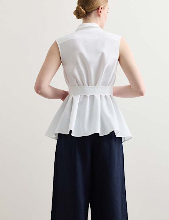 Pure Cotton Tie Front Blouse