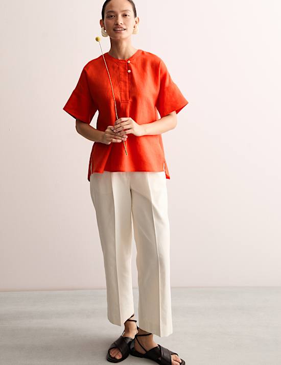 Top 100 % lino con detalle de botón