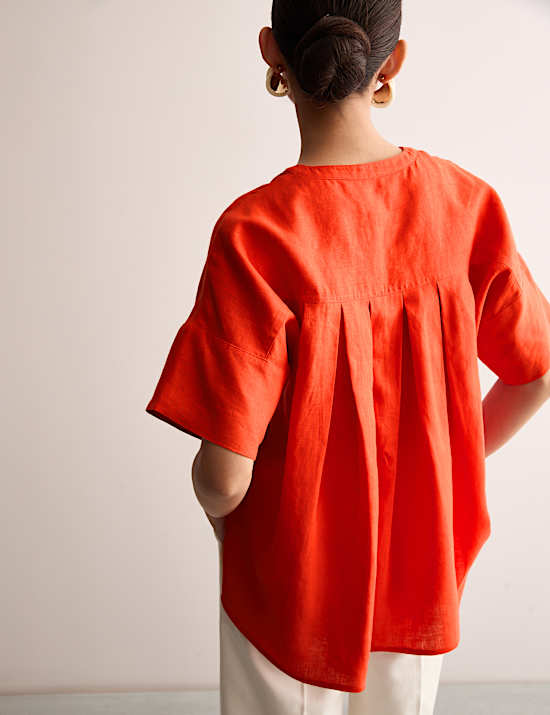 Top 100 % lino con detalle de botón