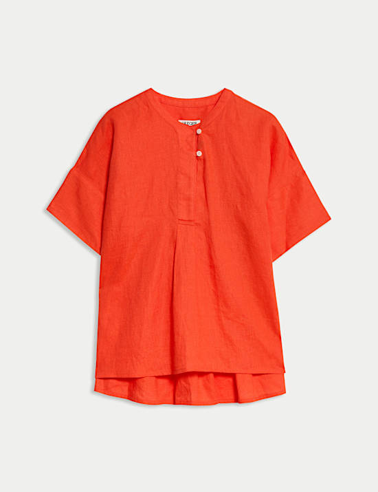 Top 100 % lino con detalle de botón