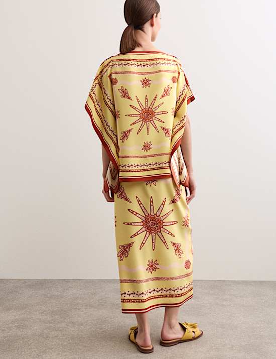 Top 100 % soie &agrave; encolure bateau avec imprim&eacute;