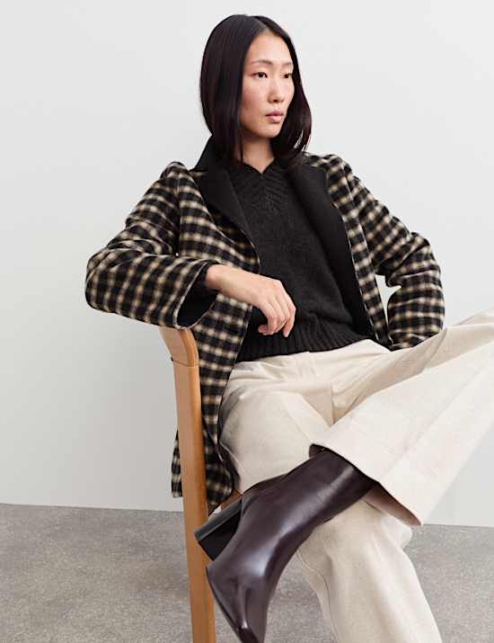Double Faced Pure Wool Checked Reversible Blazer