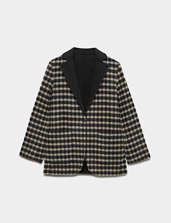 Double Faced Pure Wool Checked Reversible Blazer