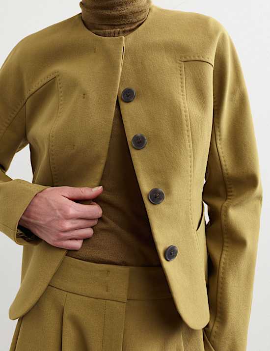 Cotton Rich Collarless Tailored Jacket