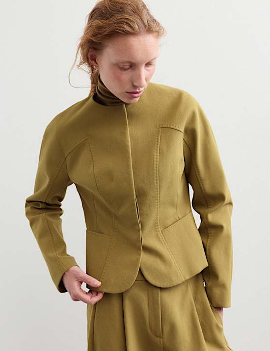 Cotton Rich Collarless Tailored Jacket