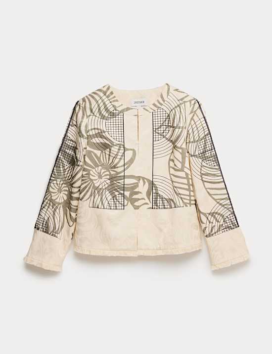 Veste courte en satin à imprimé jacquard