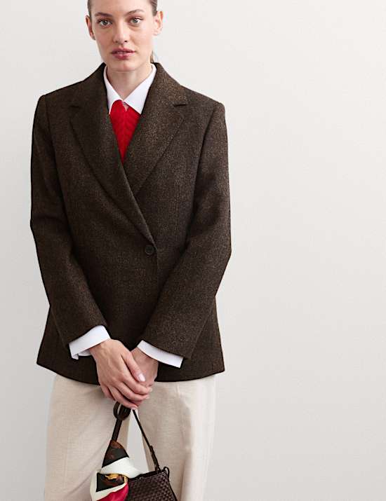Pure Wool Tailored Herringbone Blazer