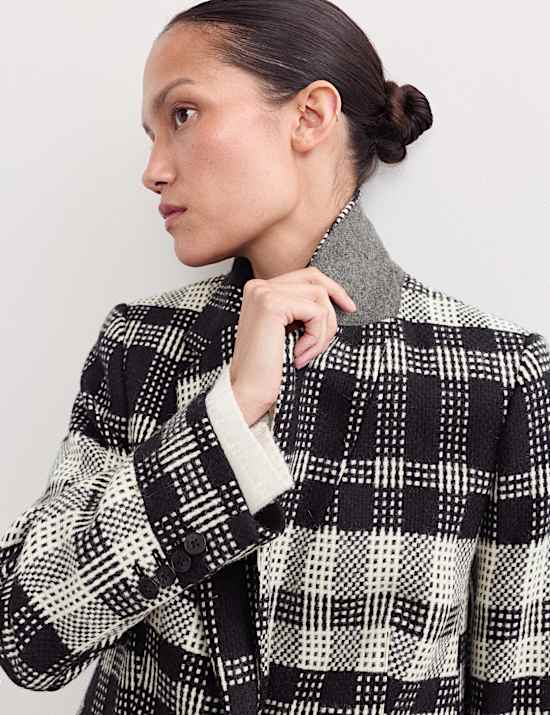 Pure British Wool Checked Longline Blazer