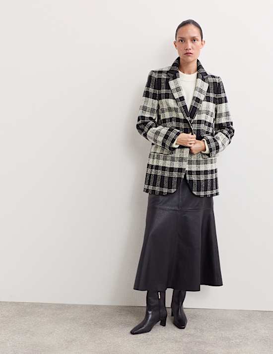 Pure British Wool Checked Longline Blazer