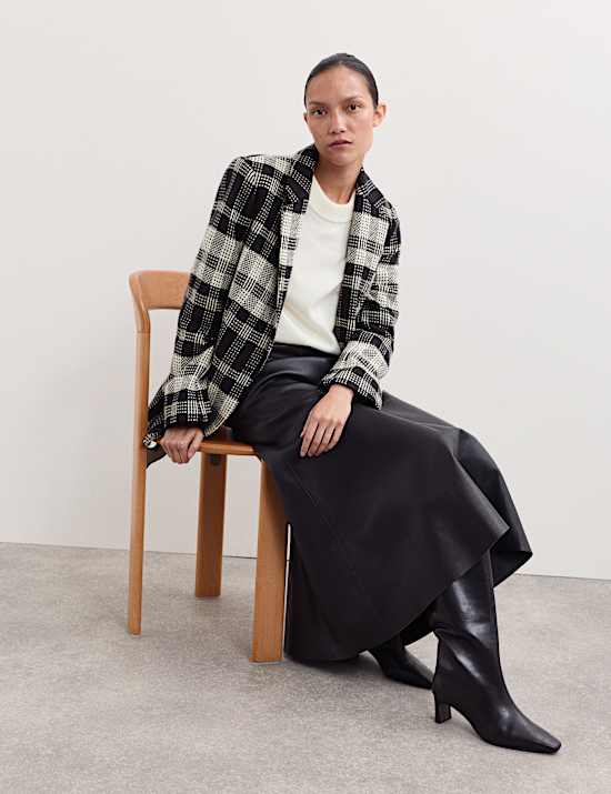 Pure British Wool Checked Longline Blazer