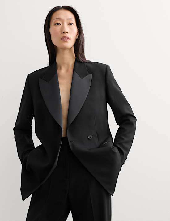 Pure Wool Tailored Tuxedo Longline Blazer