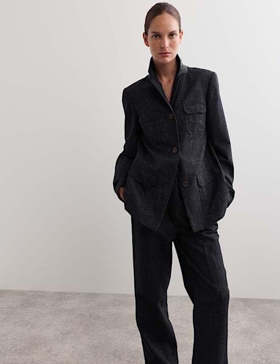 Wool Rich Single Breasted Blazer with Linen