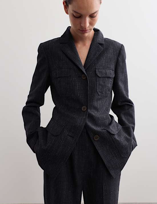 Wool Rich Single Breasted Blazer with Linen
