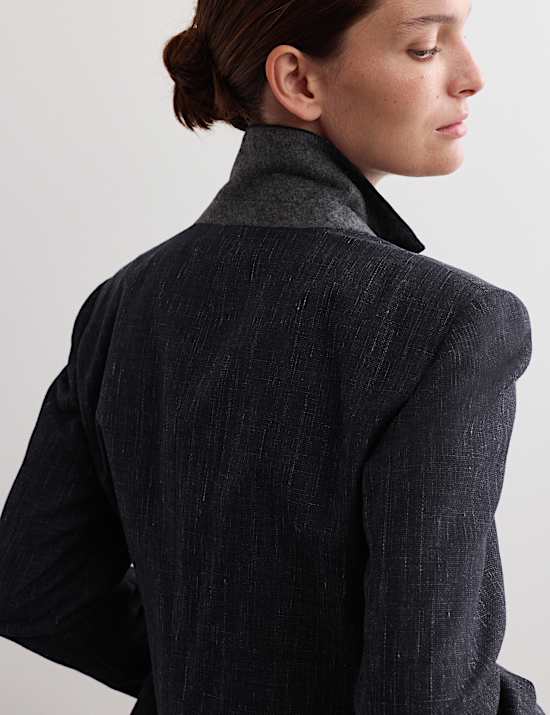 Wool Rich Single Breasted Blazer with Linen