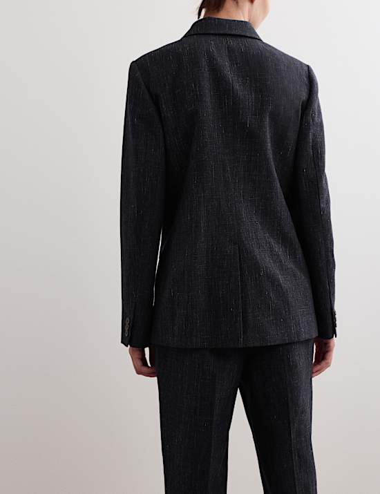 Wool Rich Single Breasted Blazer with Linen