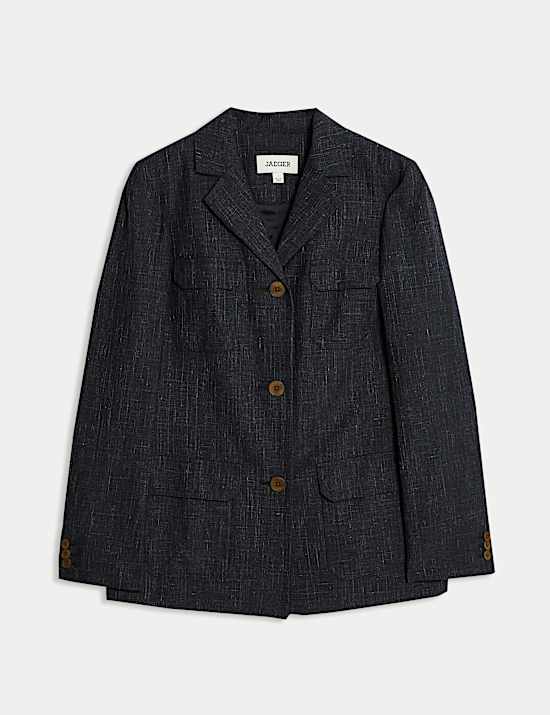 Wool Rich Single Breasted Blazer with Linen