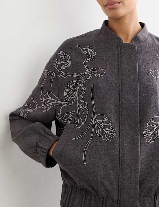 Wool Rich Flannel Embroidered Jacket