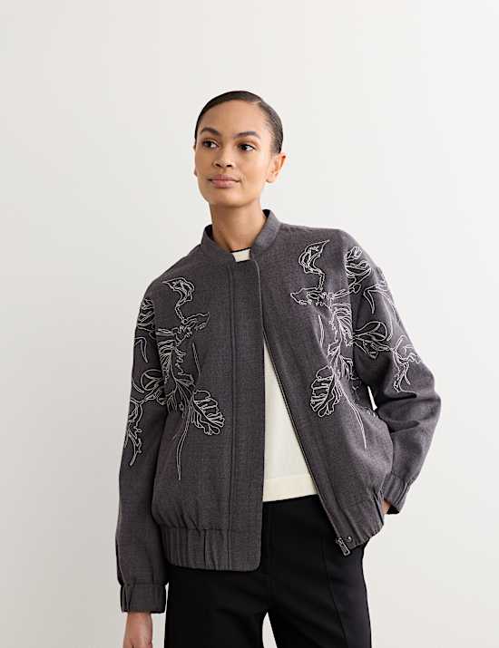Wool Rich Flannel Embroidered Jacket
