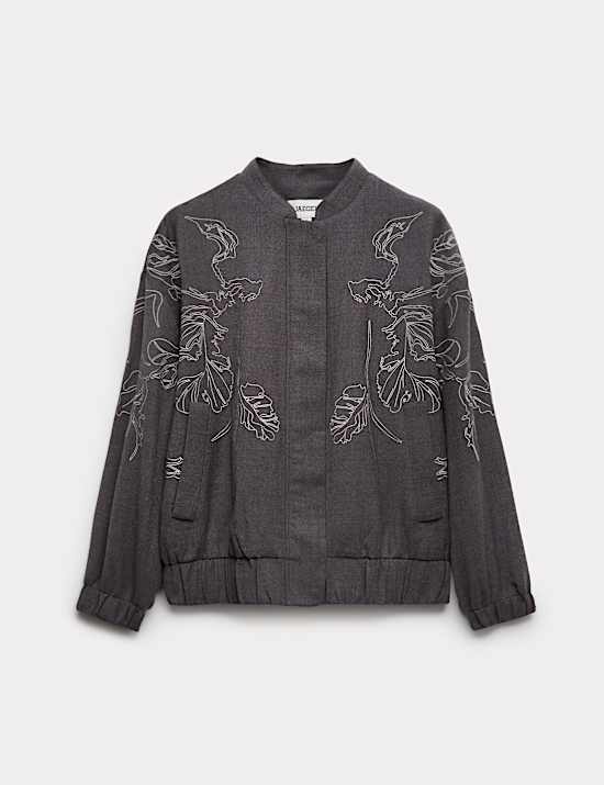 Wool Rich Flannel Embroidered Jacket