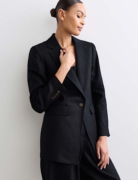Pure Linen Longline Single Breasted Blazer
