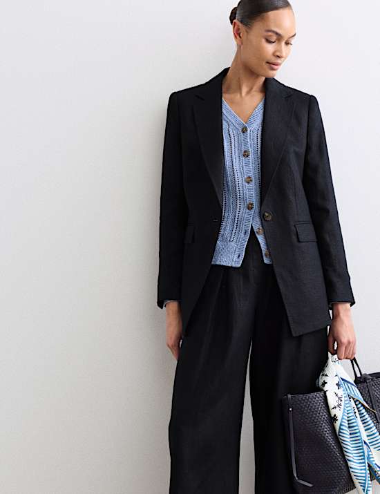 Pure Linen Longline Single Breasted Blazer